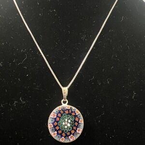 ITALY 925 Sterling Silver Murano Glass Pendant on 925 Chain 4.6 grams MM 2225